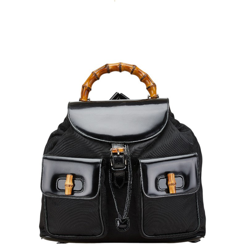 グッチ バンブー リュック バックパック 003 2058 0016 ブラック パテントレザー ナイロン レディース GUCCI 【中古】