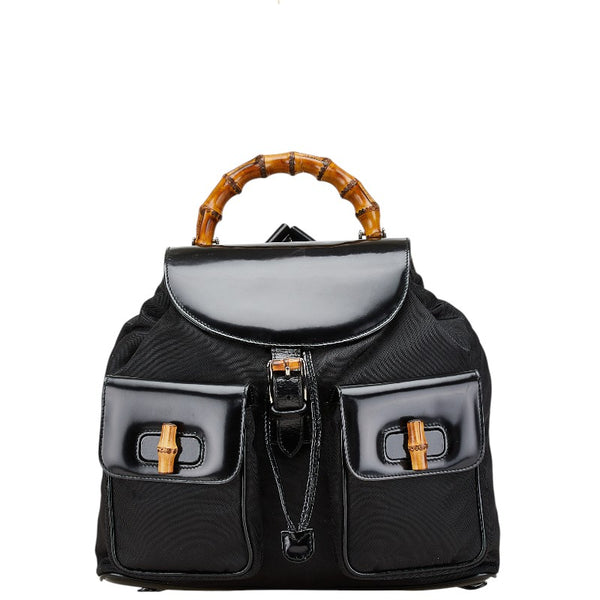 グッチ バンブー リュック バックパック 003 2058 0016 ブラック パテントレザー ナイロン レディース GUCCI 【中古】
