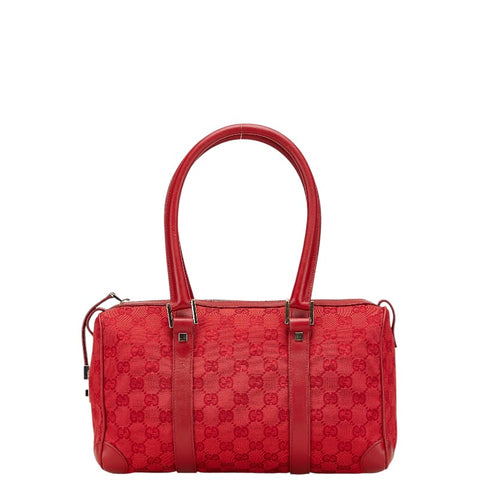 グッチ GGキャンバス ミニボストンバッグ ハンドバッグ 000 0851 レッド キャンバス レザー レディース GUCCI 【中古】