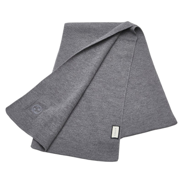 グッチ インターロッキングG マフラー グレー ウール レディース GUCCI 【中古】
