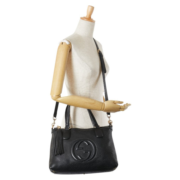 グッチ ソーホー タッセル ハンドバッグ ショルダーバッグ 2WAY 308362 ブラック レザー レディース GUCCI 【中古】