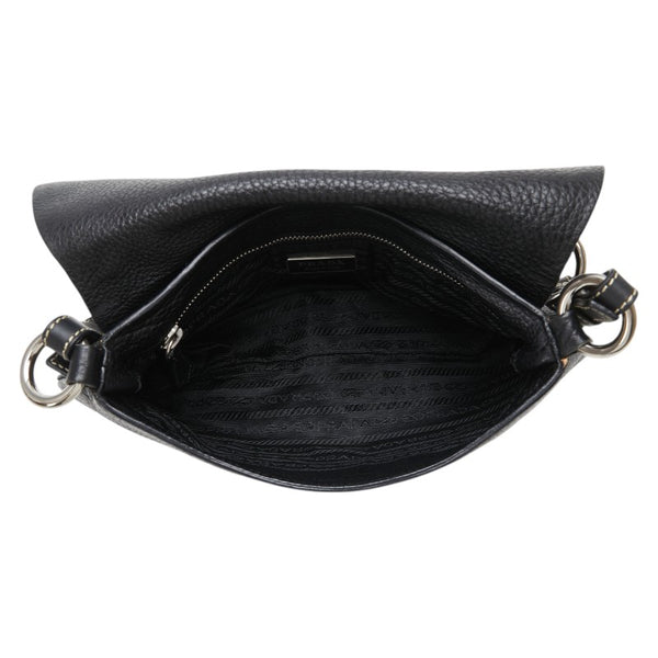 プラダ 三角ロゴプレート ワンショルダーバッグ ブラック レザー レディース PRADA 【中古】