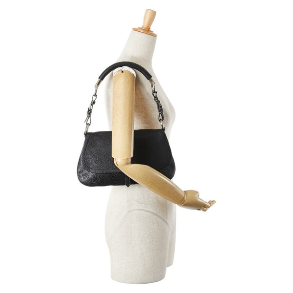 プラダ 三角ロゴプレート ワンショルダーバッグ ブラック レザー レディース PRADA 【中古】