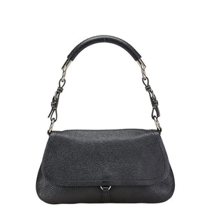 プラダ 三角ロゴプレート ワンショルダーバッグ ブラック レザー レディース PRADA 【中古】