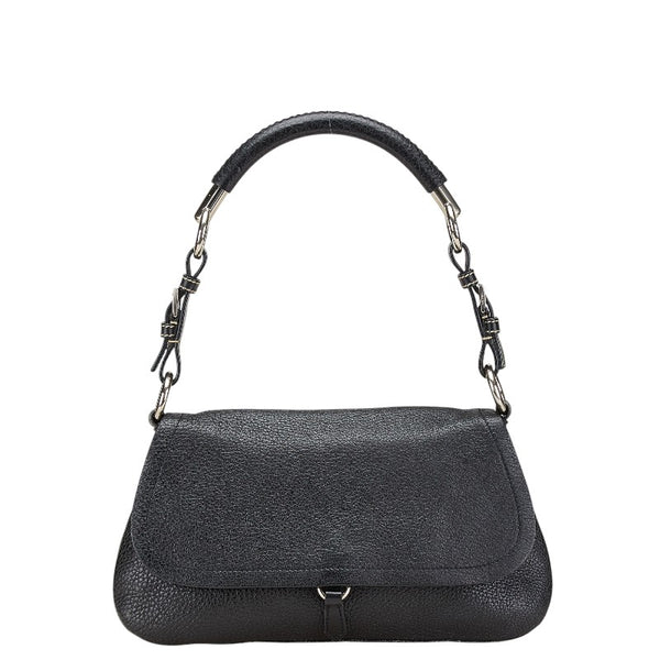 プラダ 三角ロゴプレート ワンショルダーバッグ ブラック レザー レディース PRADA 【中古】