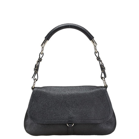 プラダ 三角ロゴプレート ワンショルダーバッグ ブラック レザー レディース PRADA 【中古】