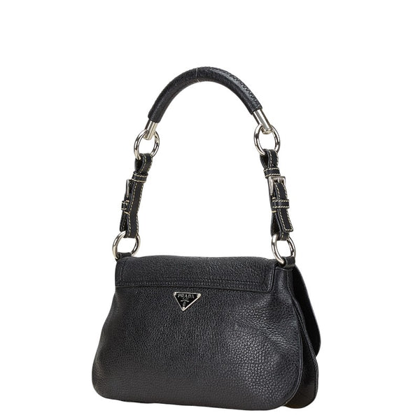 プラダ 三角ロゴプレート ワンショルダーバッグ ブラック レザー レディース PRADA 【中古】
