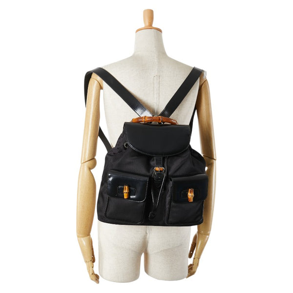 グッチ バンブー リュック バックパック 003 2058 0016 ブラック パテントレザー ナイロン レディース GUCCI 【中古】