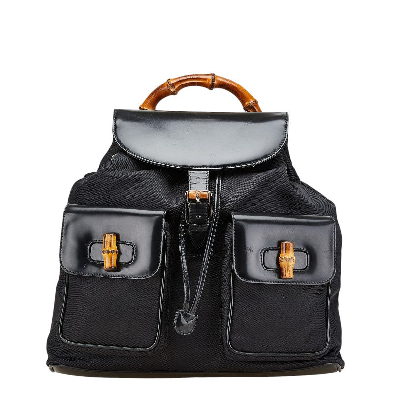 グッチ バンブー リュック バックパック 003 2058 0016 ブラック パテントレザー ナイロン レディース GUCCI 【中古】