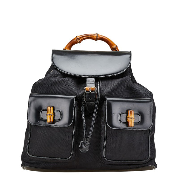 グッチ バンブー リュック バックパック 003 2058 0016 ブラック パテントレザー ナイロン レディース GUCCI 【中古】