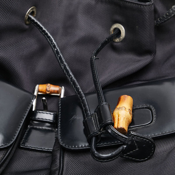 グッチ バンブー リュック バックパック 003 2058 0016 ブラック パテントレザー ナイロン レディース GUCCI 【中古】