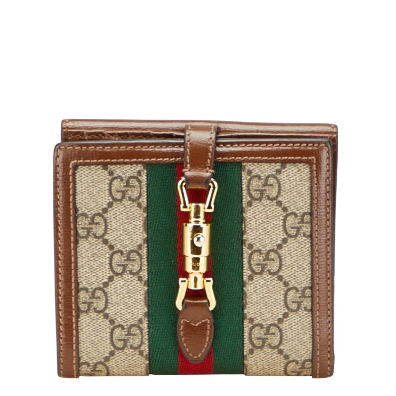 グッチ GGスプリーム シェリーライン ジャッキー 1961 二つ折り財布 658550 ベージュ ブラウン PVC レザー レディース GUCCI 【中古】