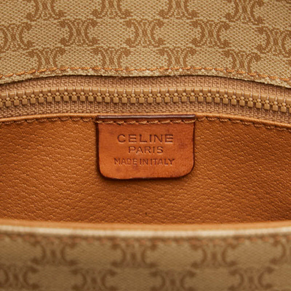 セリーヌ マカダム 斜め掛け ショルダーバッグ ベージュ ブラウン PVC レザー レディース CELINE 【中古】