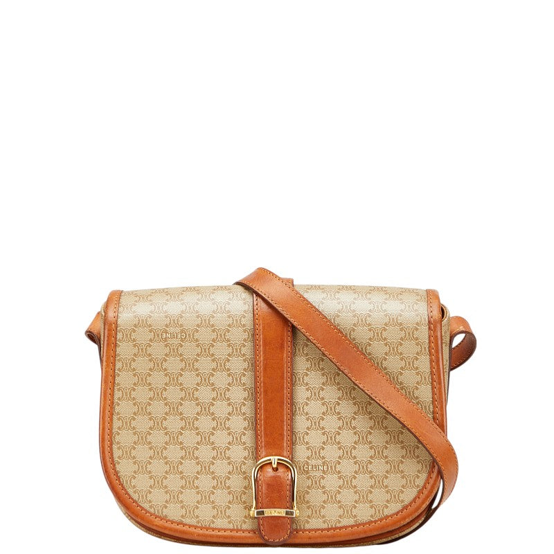 セリーヌ マカダム 斜め掛け ショルダーバッグ ベージュ ブラウン PVC レザー レディース CELINE 【中古】