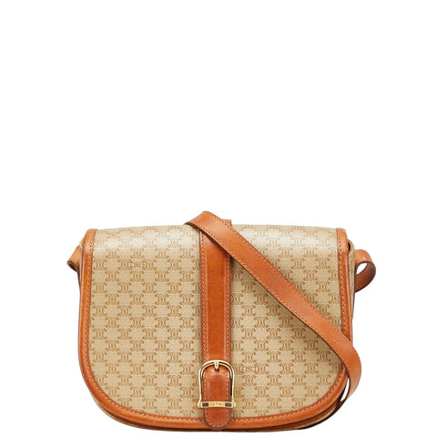 セリーヌ マカダム 斜め掛け ショルダーバッグ ベージュ ブラウン PVC レザー レディース CELINE 【中古】
