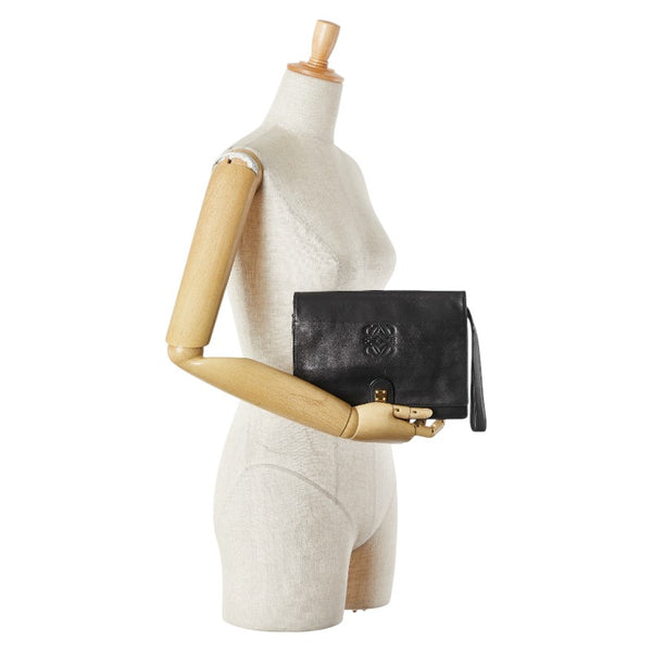 ロエベ アナグラム クラッチバッグ セカンドバッグ ブラック レザー レディース LOEWE 【中古】