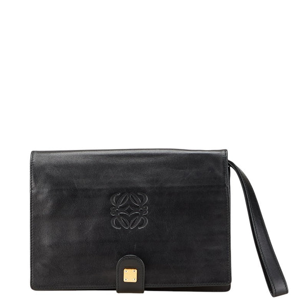 ロエベ アナグラム クラッチバッグ セカンドバッグ ブラック レザー レディース LOEWE 【中古】