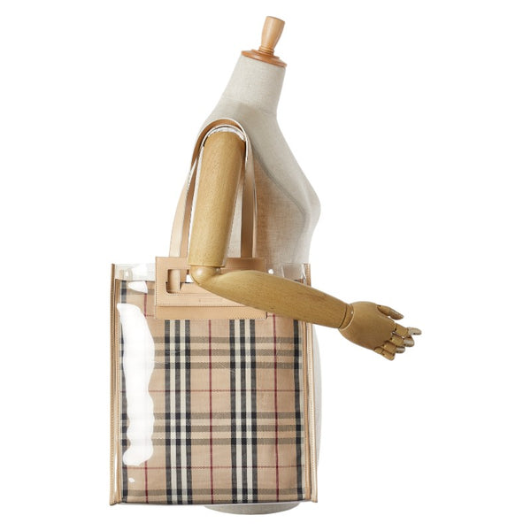 バーバリー ノバチェック トートバッグ ショルダーバッグ ベージュ ビニール レザー キャンバス レディース BURBERRY 【中古】