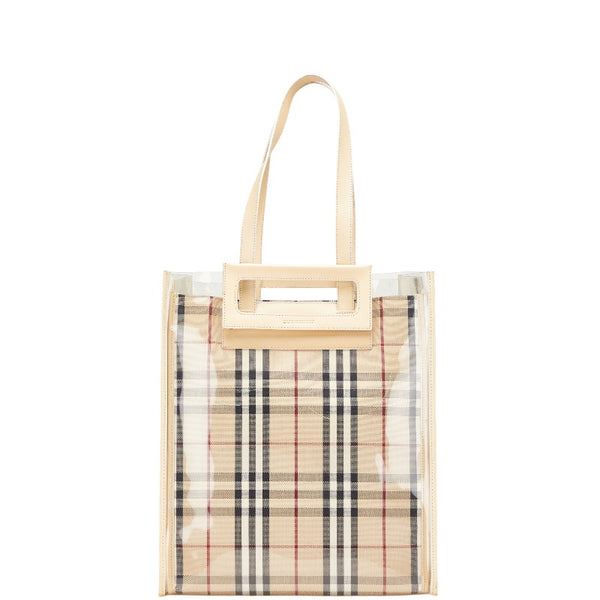 バーバリー ノバチェック トートバッグ ショルダーバッグ ベージュ ビニール レザー キャンバス レディース BURBERRY 【中古】