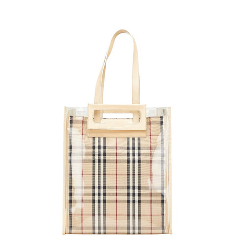 バーバリー ノバチェック トートバッグ ショルダーバッグ ベージュ ビニール レザー キャンバス レディース BURBERRY 【中古】