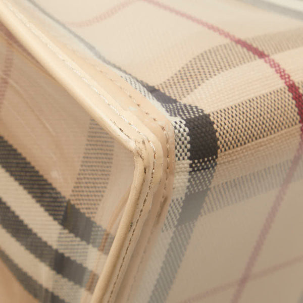 バーバリー ノバチェック トートバッグ ショルダーバッグ ベージュ ビニール レザー キャンバス レディース BURBERRY 【中古】