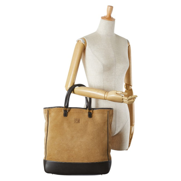 ロエベ アナグラム トートバッグ ベージュ ブラウン スウェード レザー レディース LOEWE 【中古】