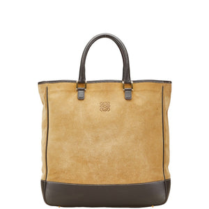 ロエベ アナグラム トートバッグ ベージュ ブラウン スウェード レザー レディース LOEWE 【中古】