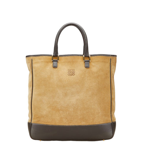 ロエベ アナグラム トートバッグ ベージュ ブラウン スウェード レザー レディース LOEWE 【中古】