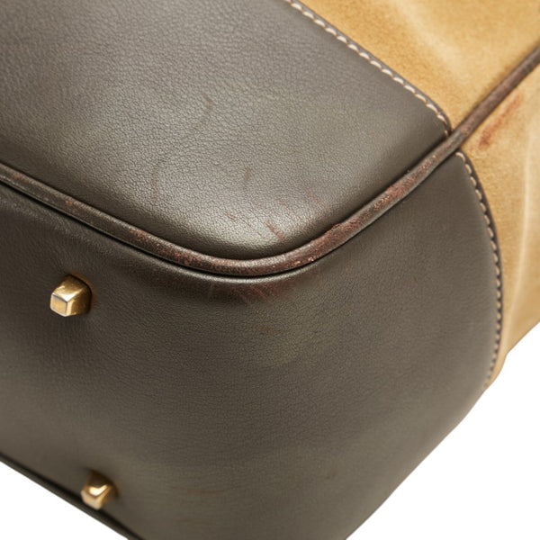 ロエベ アナグラム トートバッグ ベージュ ブラウン スウェード レザー レディース LOEWE 【中古】