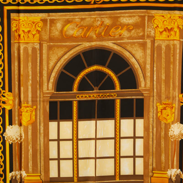 カルティエ マスト ドゥ カルティエ スカーフ ブラウン ブラック マルチカラー シルク レディース CARTIER 【中古】