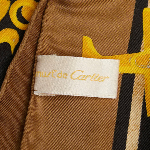 カルティエ マスト ドゥ カルティエ スカーフ ブラウン ブラック マルチカラー シルク レディース CARTIER 【中古】