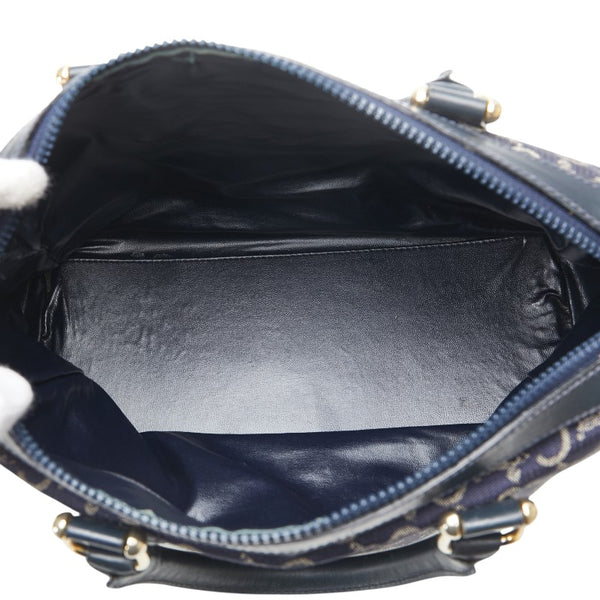 セリーヌ Cサルキー ハンドバッグ ミニボストンバッグ ネイビー ベージュ キャンバス レザー レディース CELINE 【中古】