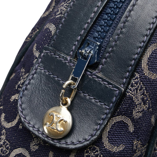 セリーヌ Cサルキー ハンドバッグ ミニボストンバッグ ネイビー ベージュ キャンバス レザー レディース CELINE 【中古】