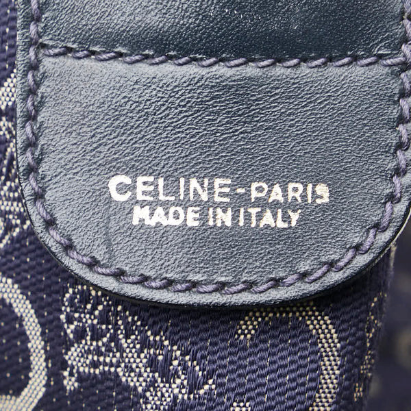 セリーヌ Cサルキー ハンドバッグ ミニボストンバッグ ネイビー ベージュ キャンバス レザー レディース CELINE 【中古】