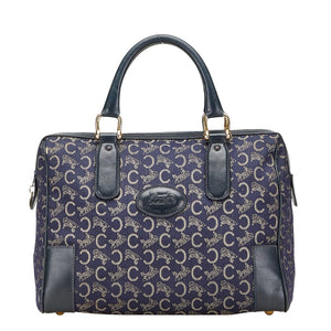セリーヌ Cサルキー ハンドバッグ ミニボストンバッグ ネイビー ベージュ キャンバス レザー レディース CELINE 【中古】