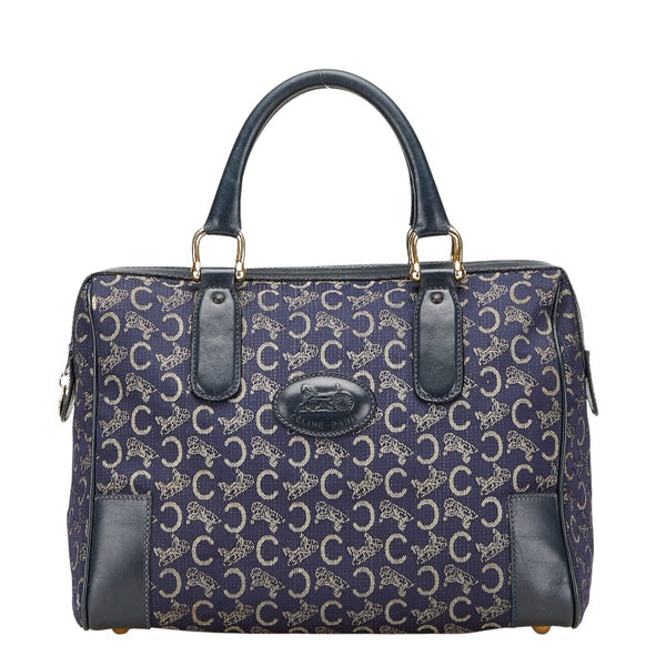 セリーヌ Cサルキー ハンドバッグ ミニボストンバッグ ネイビー ベージュ キャンバス レザー レディース CELINE 【中古】