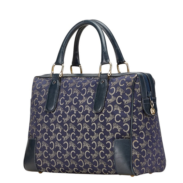 セリーヌ Cサルキー ハンドバッグ ミニボストンバッグ ネイビー ベージュ キャンバス レザー レディース CELINE 【中古】
