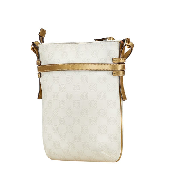 ロエベ アナグラム リピート 斜め掛け ショルダーバッグ ホワイト ゴールド PVC レザー レディース LOEWE 【中古】