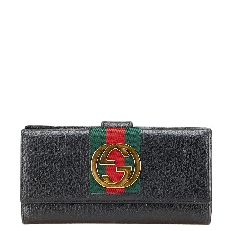 グッチ シェリーライン インターロッキングG Wホック 長財布 131864 ブラック レザー レディース GUCCI 【中古】