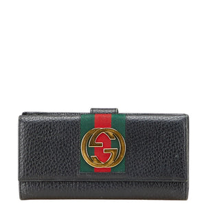 グッチ シェリーライン インターロッキングG Wホック 長財布 131864 ブラック レザー レディース GUCCI 【中古】