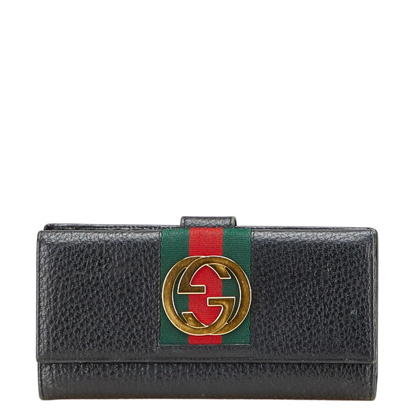 グッチ シェリーライン インターロッキングG Wホック 長財布 131864 ブラック レザー レディース GUCCI 【中古】