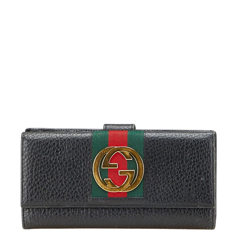 グッチ シェリーライン インターロッキングG Wホック 長財布 131864 ブラック レザー レディース GUCCI 【中古】