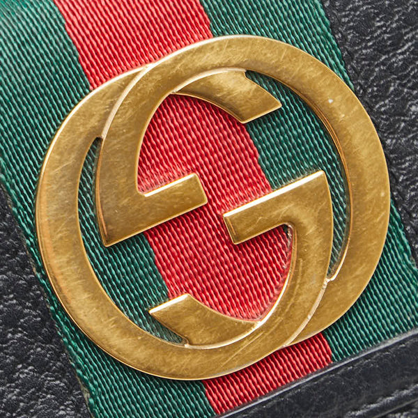 グッチ シェリーライン インターロッキングG Wホック 長財布 131864 ブラック レザー レディース GUCCI 【中古】