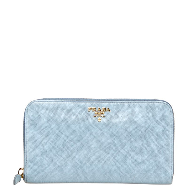 プラダ ラウンドファスナー 長財布 1M0506 ライトブルー サフィアーノレザー レディース PRADA 【中古】