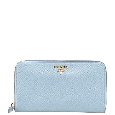 プラダ ラウンドファスナー 長財布 1M0506 ライトブルー サフィアーノレザー レディース PRADA 【中古】