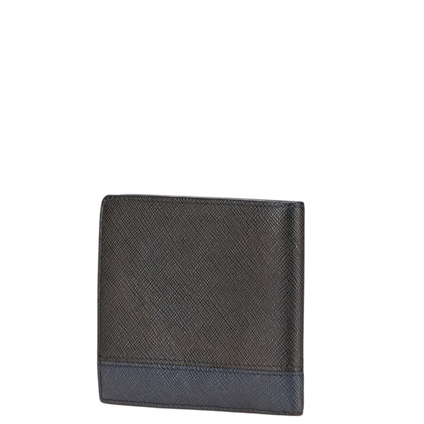 プラダ 二つ折り財布 ブラック ネイビー サフィアーノレザー メンズ PRADA 【中古】