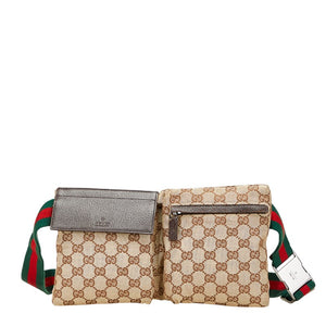 グッチ GGキャンバス ボディバッグ ウエストバッグ 28566 ベージュ ブラウン キャンバス レザー レディース GUCCI 【中古】