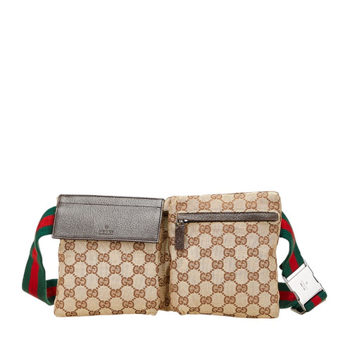グッチ GGキャンバス ボディバッグ ウエストバッグ 28566 ベージュ ブラウン キャンバス レザー レディース GUCCI 【中古】