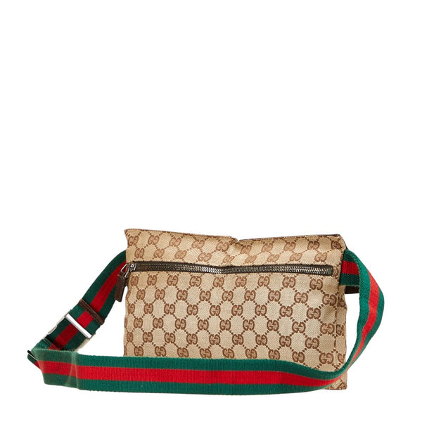 グッチ GGキャンバス ボディバッグ ウエストバッグ 28566 ベージュ ブラウン キャンバス レザー レディース GUCCI 【中古】