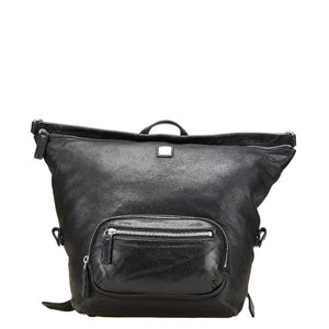 エム シー エム ロゴプレート リュック バックパック ブラック レザー レディース MCM 【中古】